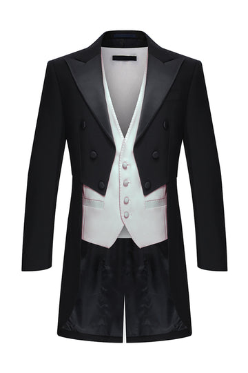 Black Peak Lapel Double Breasted Men's 3 Piece Tuxedo